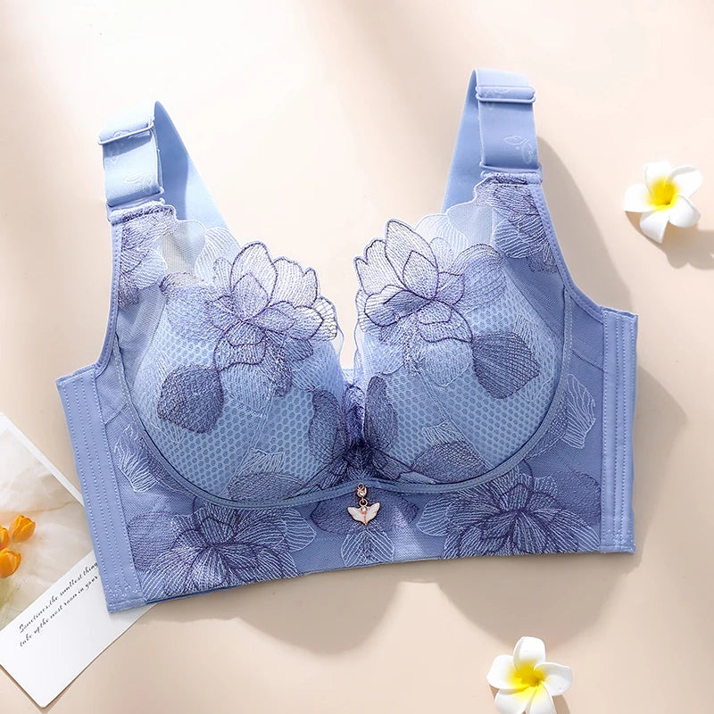 Women's Push up Bras Adjustable New Wireless Bras Women Flower embroidery Bra Underwear Large Size 36-52 CDE Cup Underwear Women