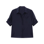 Turn-Down Collar Loose Short-Sleeve Shirt Women White Short Sleeve Shirt Chest Pocket V Neck Button Casual Summer Blouse H9EH