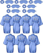 21 Pcs Women Birthday Party Robe Set Queen Squad Kimono Satin Bathrobes with Eye Mask and Scrunchie for Birthday