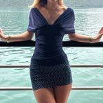 FDYOUI Chic Deep V-neck Bandage Crop Tops Women 2026 Summer Sexy Backless Solid Corset Ladies Lace-up Tunics T-shirt Streetwear