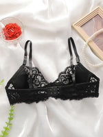 Women's Embroidered Breathable Lace Sexy Bra with Steel Hoop Collar Push Up Shoulder Straps Adjustable for Daily Comfort A3166