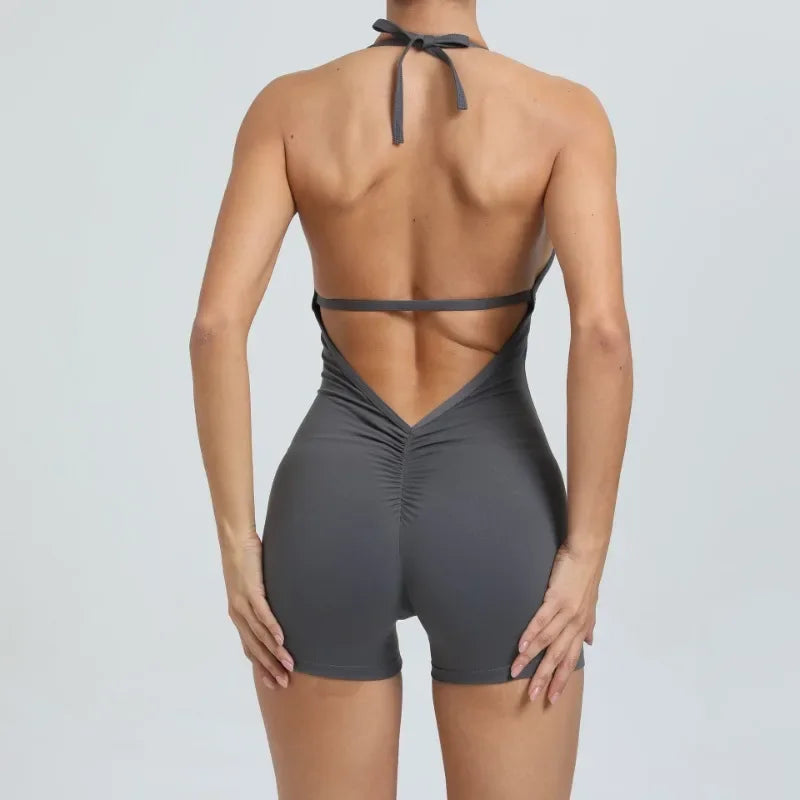 Women's High Elasticity One-Piece Fitness Jumpsuit - Tight Peach Hip Jumpsuit & Air Back Yoga Pants for Workout Gym Running