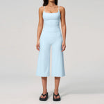 Gym Workout Yoga Sets Women Square Neck Slimming Sports Tank Top Fitness Gym Suit Outdoor High Waist Flare Pants Two-piece Set