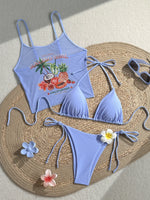 Vintage 3D Flower Thong Bikini Set 2026 Women Summer Fruit Print Cover Up 3 Piece Swimwear Push Up Bra Bathing Suit Swimsuit