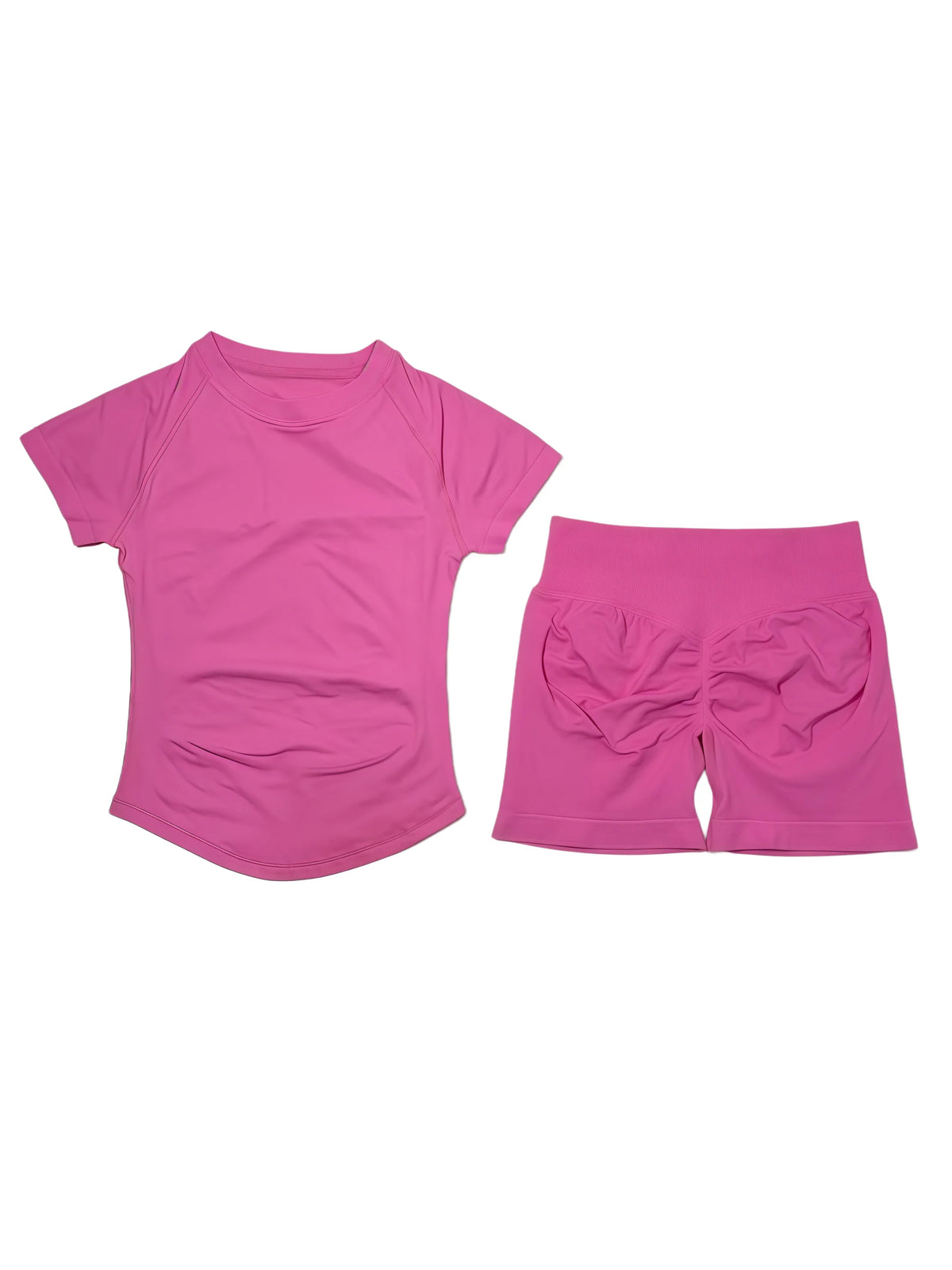 DFTLF Women 2PCS Seamless Yoga Suit Short Sleeve Top High Waist Shorts Quick Dry Breathable Gym Fitness Running Workout Sport