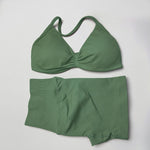 2 Pieces Gym Set Women Workout Clothes Scrunch Shorts Set Halter Sports Bra Fitness Top Woman Sportswear Yoga Set Outfits