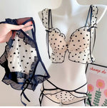 Japanese Mesh No-wire lace Underwear set Women's small breasts gather sexy pure desire sweet bra cute bra Panty SET TUSHY