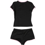 2026 New Women's Sexy Hot Girl Slim Fit Crop Top Shorts Set Solid Color Block High Waist Shorts Two Piece Outfit