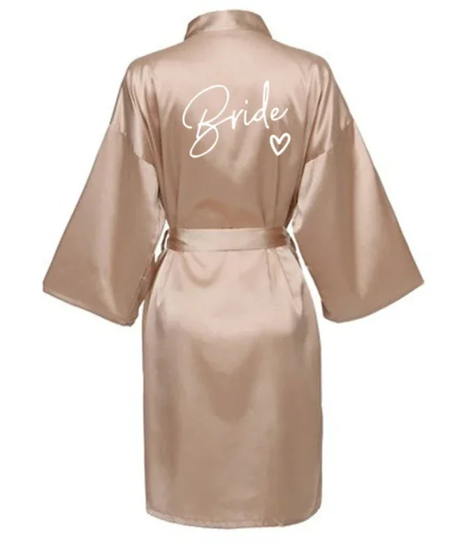 Wedding Party Team Bride Robe With Black Letters Kimono Satin Pajamas Bridesmaid Bathrobe SP001