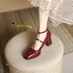 2026 New Mary Jane Shoes High Quality Leather Shoes Shallow Square Toe Womens Sandals Buckle Strap Women's Pumps