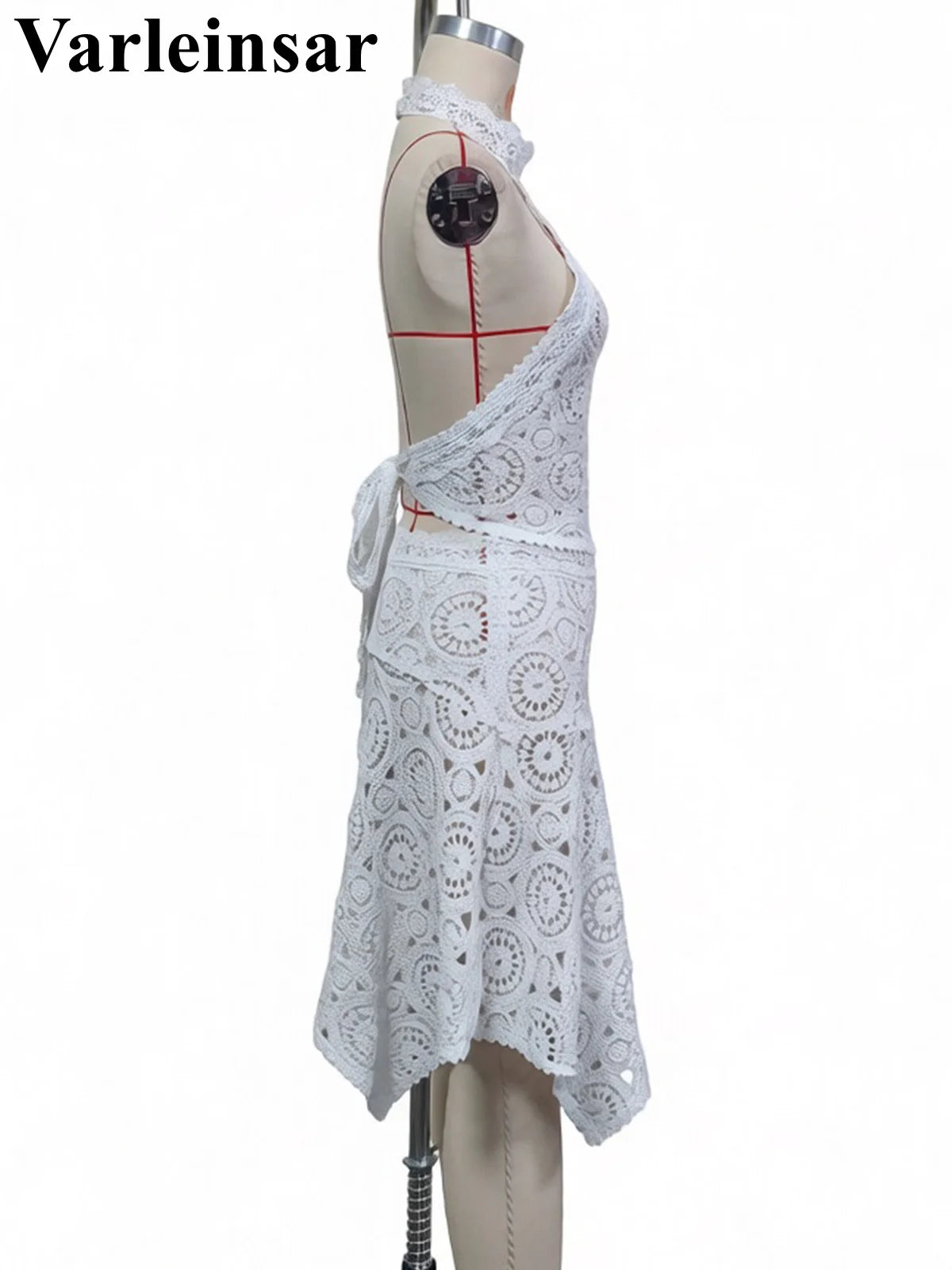 New Hollow Out Crochet Knitted 2 Pieces Suits Tunic Beach Cover Up Cover-ups Beach Dress Beach Wear Beachwear Female Women V8391