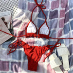 Ruffled Frilled Brazilian Bikini Women Swimwear Two-Pieces Bikini Set Female Swimsuit Halter Bather Bathing Suit Swim Lady V2817