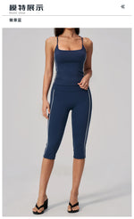 Women's 2 Piece Yoga Set Summer Brushed Color-Block Slim Sports Tank Top High Waist Pants Gym Running Fitness Suits Tracksuit