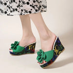 2026 New Women Platform Beach Wedges Sandals Fashion Flower Women Casual High Heel Slippers