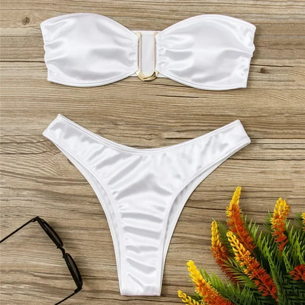 Sexy U Shaped Bandeau Bikinis Sets Mujer Strapless Swimwear Women Gold Swimsuit Bathing Suit Biquinis Brazilian Bikini Swim 2026