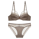 French Front Button Lace Bra Set for Women Sexy Spaghetti Strap Thin Push Up Bra Breast Collection Smooth Brief Sets Lingerie
