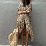 17 Colors Leopard Printed Colorful With Belt Tunic Cover-ups Beach Dress Beach Wear Beachwear Female Women Beach Cover Up V4510L