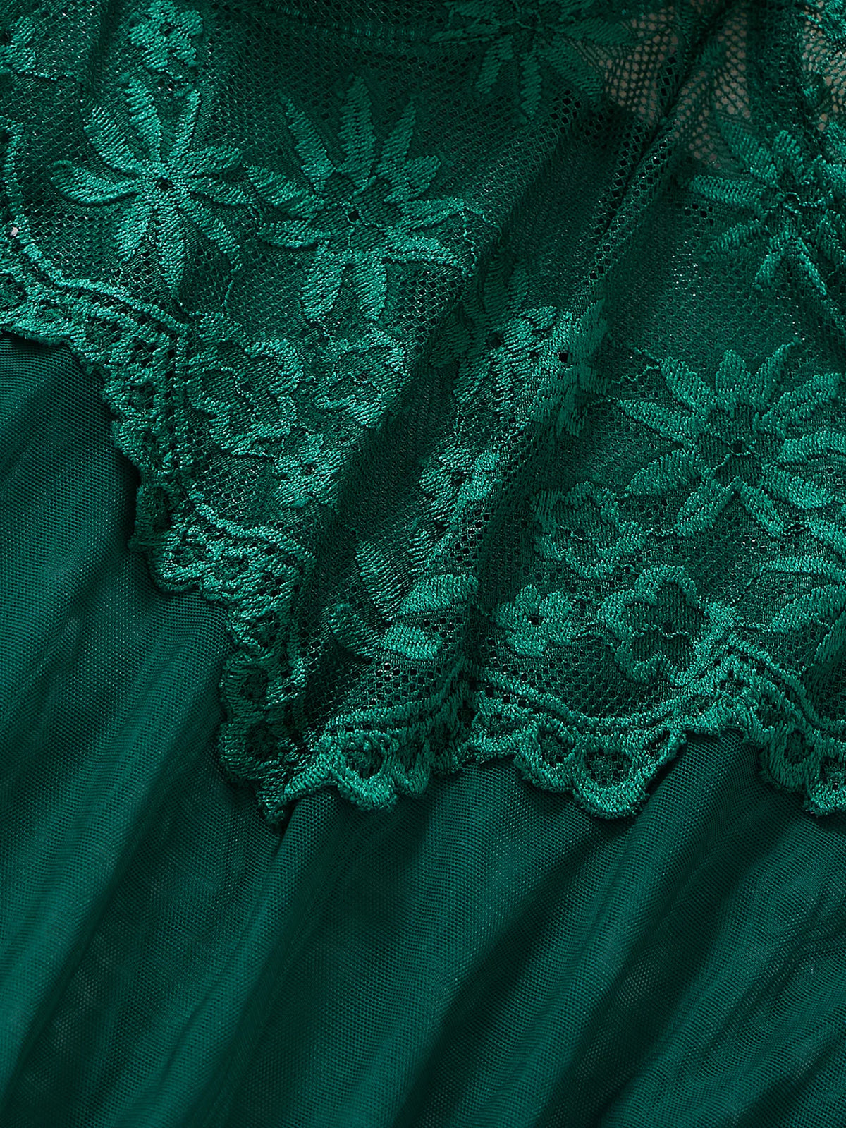 A set Net fabric see-through deep V nightgown thong set - emerald green floral lace strapless fitted sexy nightgown set ZA825096