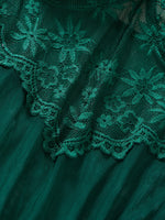 A set Net fabric see-through deep V nightgown thong set - emerald green floral lace strapless fitted sexy nightgown set ZA825096