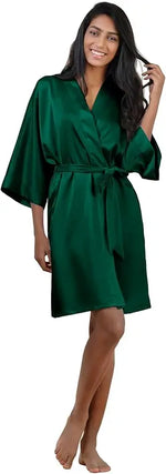 New Silk Kimono Robe Bathrobe Women Silk Bridesmaid Robes Sexy Navy Blue Robes Satin Robe Ladies Dressing Gowns