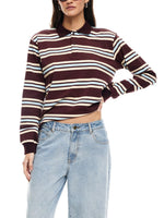 Women's Fall Striped Print T-Shirt Contrast Color Long Sleeve Lapel Neck Button-up Casual Pullover Tops