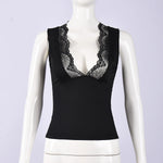 2026 Spring Summer New Arrival Elegant Sleeveless Women's Short Top Chic Fitted Lace-Panel Deep V-Neck Crop Tank Top Commute