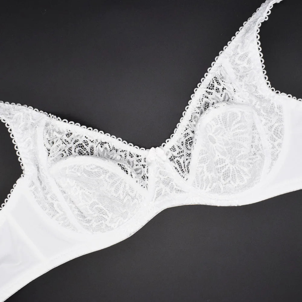 Plus Size Women Lace Bras Perspective Breathable Lager Bosom Bralette Underwired Embroidery Silky Touch BH Top B C D DD E F Cup