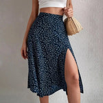 Women Summer Skirt Slit A-line High Waist Floral Print Loose Dress-up Elegant Breathable Lady Midi Skirt Female Clothes