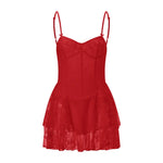 Women Summer Mini Dress Spaghetti Strap Frill Corset Backless Bandage Lace Tiered Ruffle Dress Club Party Sexy Dresses