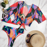 S - XXL Leopard Printed High Waist Bikini Female Swimsuit Women Swimwear Three-piece Bikini set Bather Bathing Suit Swim V2805SW