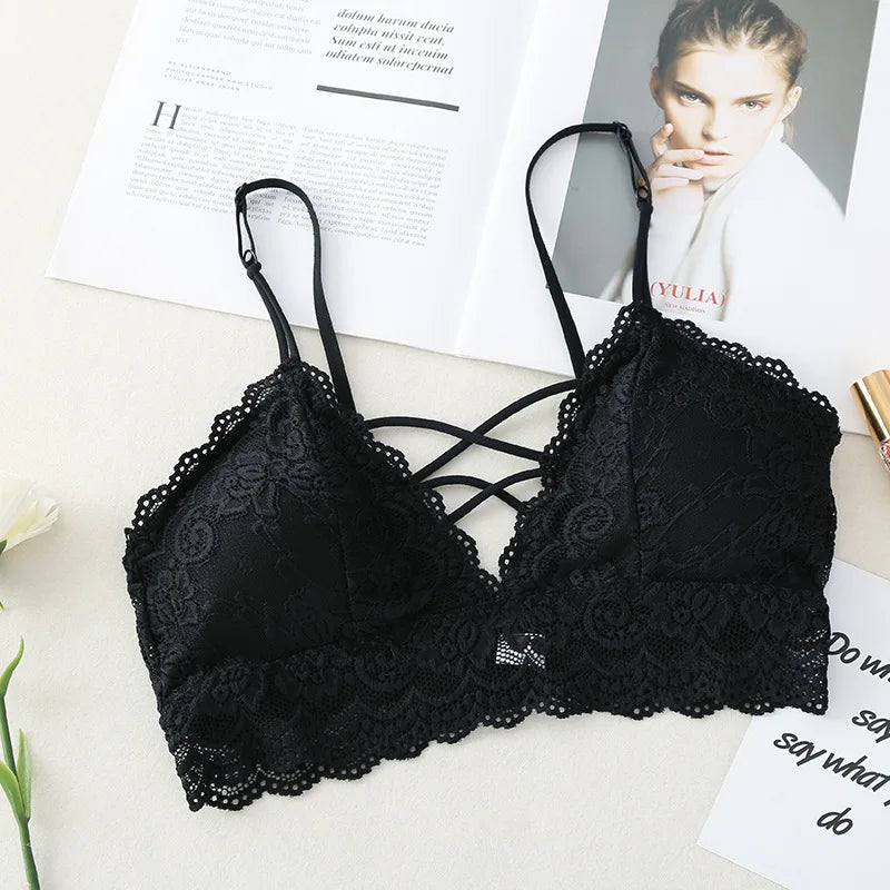 Floral Lace Bra Non-Wire Bralette Push Up Bras For Women V-neck Brassiere Female Padded Underwear Sexy Lingerie Intimates