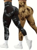 CZGUKE 2-PCS Tie Dye Seamless Women's High Waisted Yoga Pants Tight Waist and Hip Lifting Elastic Wide Waist Sports Leggings