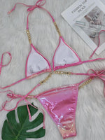 Wrap Around Halter Metal Chains Bikinis 2025 Diamond Bikini Women Swimsuit Female Swimwear Two Pieces Bikini set Bathing Suit