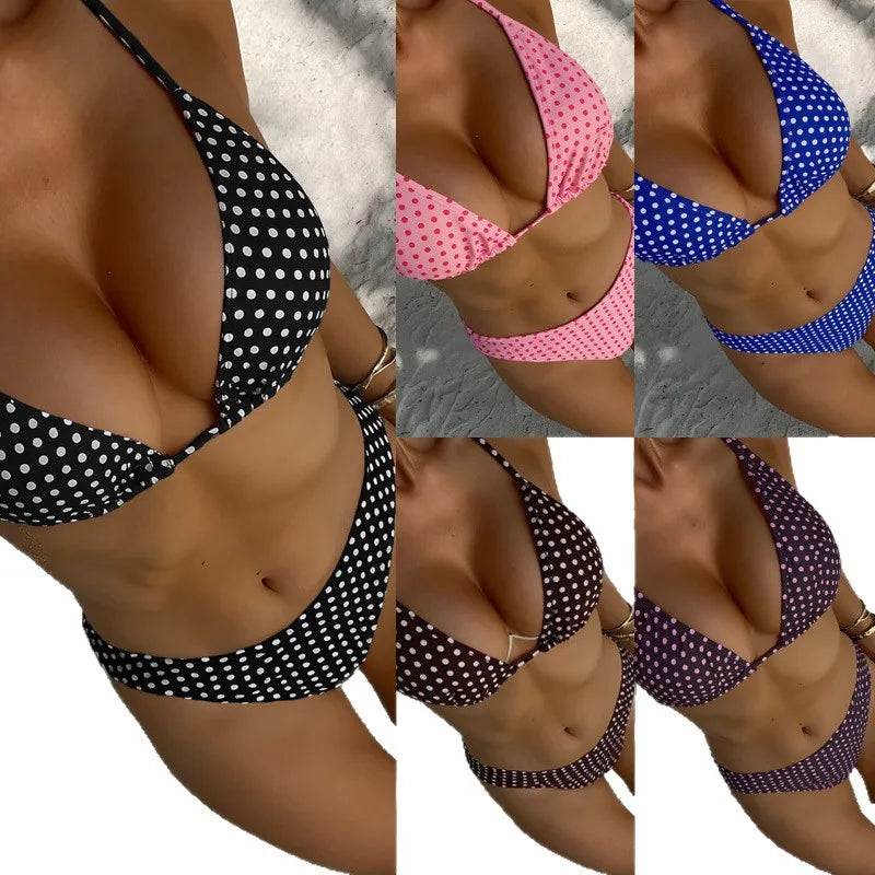 New Dot Print Bikini Set Retro High Waisted Swimsuit Women Adjustable String Tie Two Piece Bathing Suit for Beach