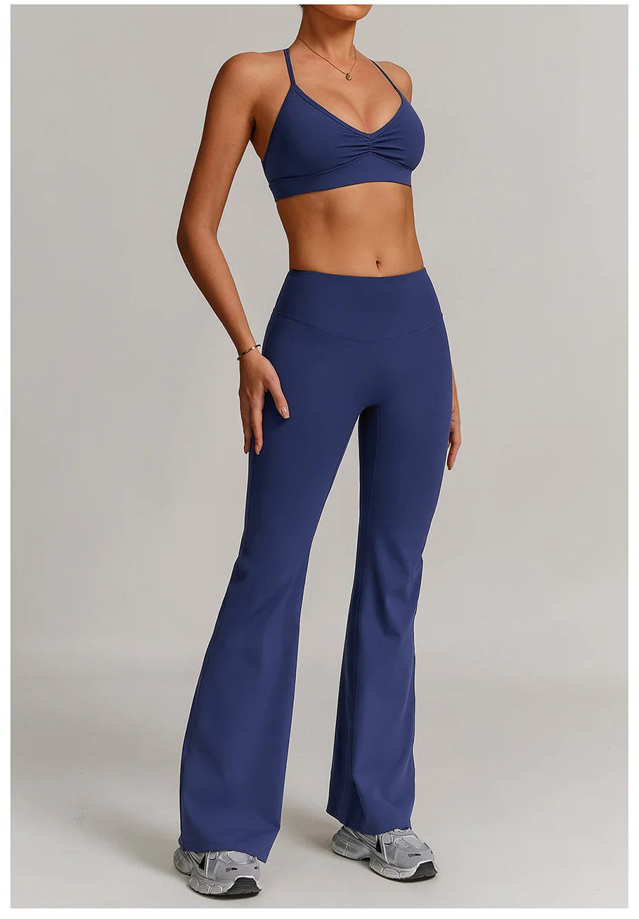 Women 2PCS Yoga Suit Sports Gym Set Tracksuit Workout Long Sleeve Shirt Fitness Flared leggings Short sleeve shorts running suit