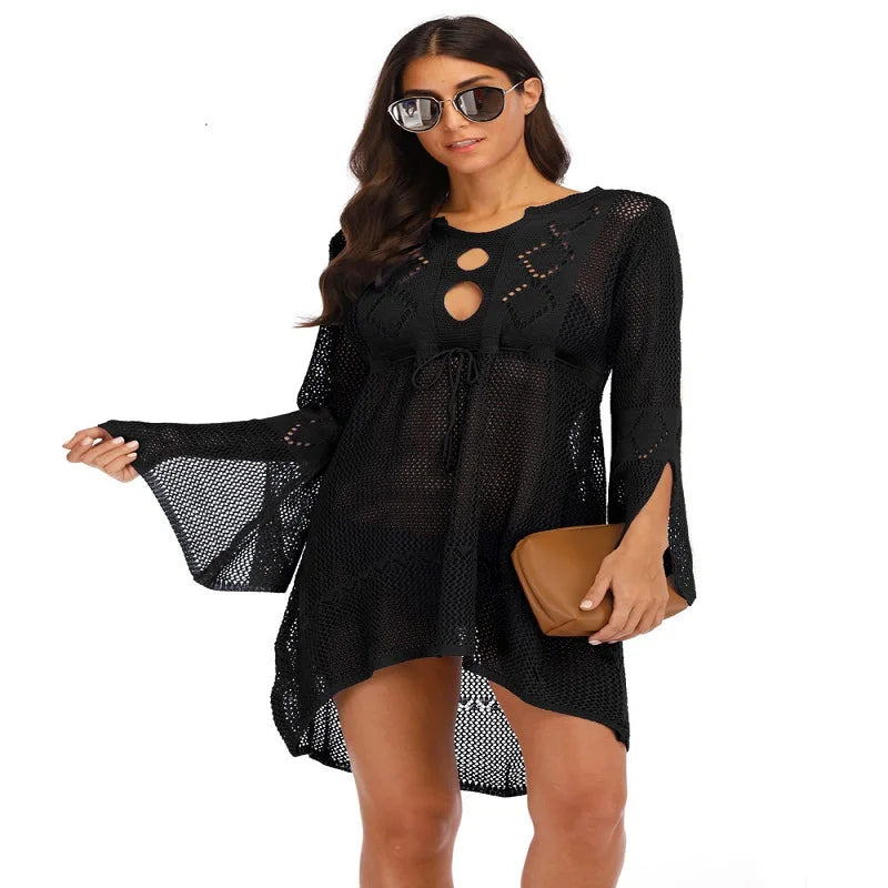Sexy Cover Up Bikini Women Swimsuit Cover-up Beach Bathing Suit Beach Wear Knitting Swimwear Mesh Beach Dress Tunic Robe