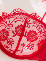 Lady Floral Embroidery Lingerie Set Women Sheer Bra and Brief Underwear Set Satin Sexy Intimates Underwear