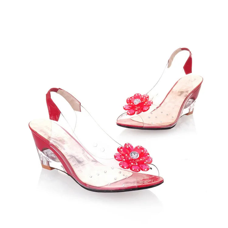 NASBAVI New Fashion Flower Transparent Sandals Wedge Women Shoes Large Size Sandals Women Size 34-43