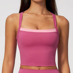 NCLAGEN Women's Yoga Tank Top Fake Two Piece Color Block Crisscross Back Vest Naked Feel Outdoor Sports Fitness Running Blouse