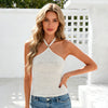 Women Solid Color Knit Tank Tops Gold Bead Tie-Up Halter Neck Sleeveless Crochet Vests Summer Backless Crop Tops