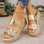 Women Wedge Sandals Casual Comfortable Party Shoes Shiny Crystal Wedges Slippers Women High Heels Chunky Platform Sandals Woman
