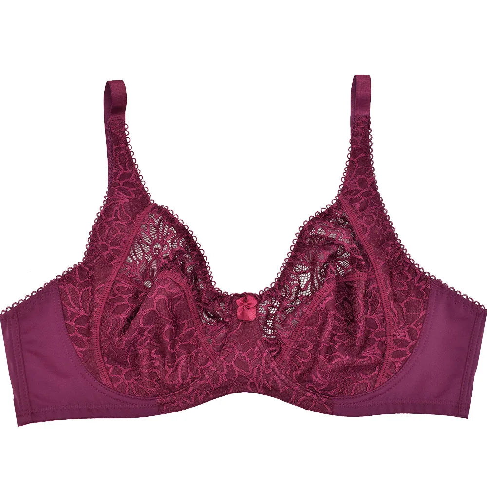 Plus Size Womens Lace Bra Lager Bosom See through Bralette Underwired Sexy Lingerie 34 36 38 40 42 44 B C D DD E F Cup