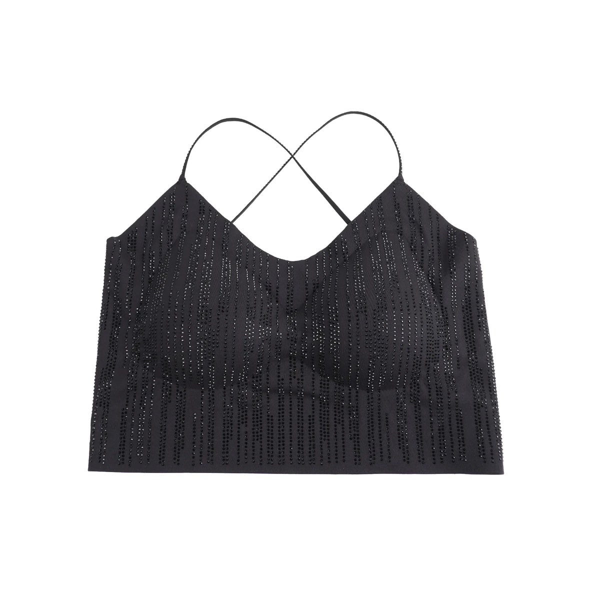 Black Rhinestone Camisole for Women Sexy Slim Fit Seamless Backless Short Top Night Out Clubwear