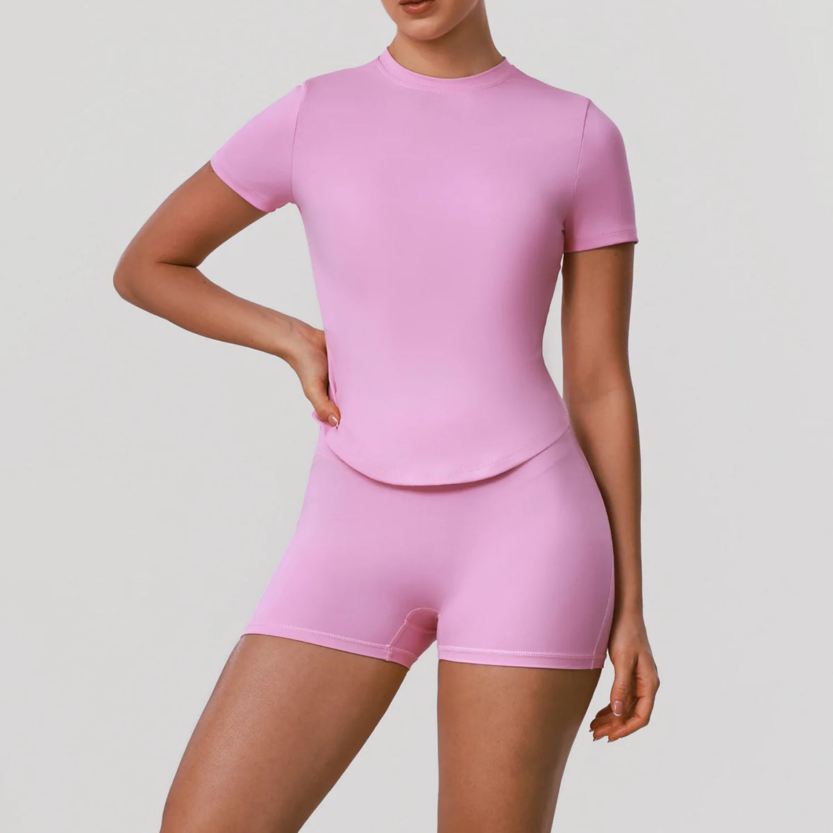 2 Pieces Sportswear Women Yoga Shorts Set Short Sleeve Sports T Shirts High Waist Hip Lifting Running Leggings Fitness Outfits