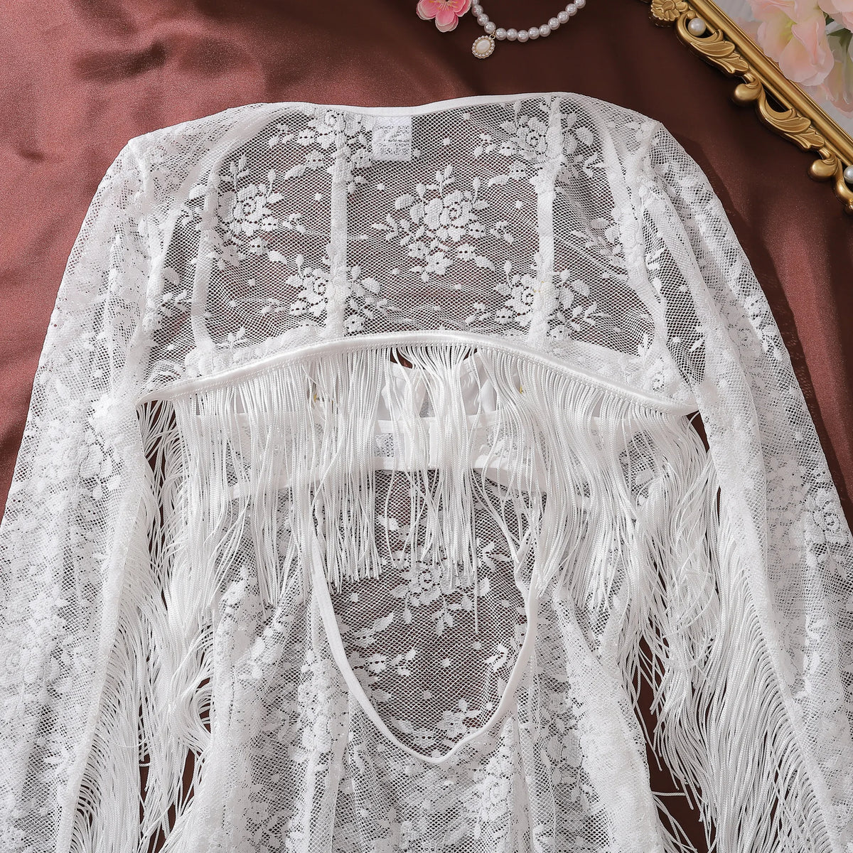 Toucheart Erotic Dress Elegant Palace-style Fringed Cardigan Spliced with See-through Intimate Lace Purelust Hip-hugging Dress