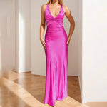 Sexy Elegant Party Long Dress Fashion Summer Solid Color V-Neck Halter Neck 2025 Backless Vestidos Sleeveless Beach Maxi Dresses