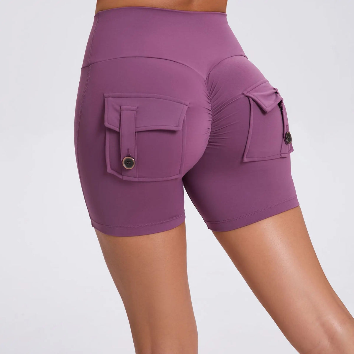 Women's Peach Lifting Yoga Shorts - High Waisted Stretchy Workout Shorts with Button Quick-Dry Tummy Control for Running Fitness