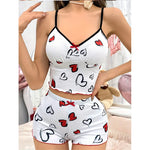2026 New Women's Pajamas Summer Soft and Comfortable Heart Printed Home Clothes Two Piece Set Sexy Strap Pajama Set Hot Selling