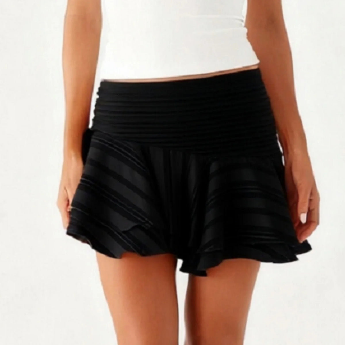 Summer Pleated Mini Skirt for Women Fashion Flared Hem Horizontal Stripe Pattern Lightweight Breathable Versatile A Line Skirt