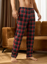 Men's High-Waisted Check Pajamas Pants Loose Fit Stylish Sleep Bottoms Home Wear Long Pants for Spring and Autumn